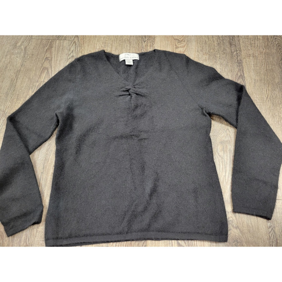 Precious Fibers Solid Black 100% Cashmere Thin Pullover Sweater Shirt Large - Picture 1 of 4